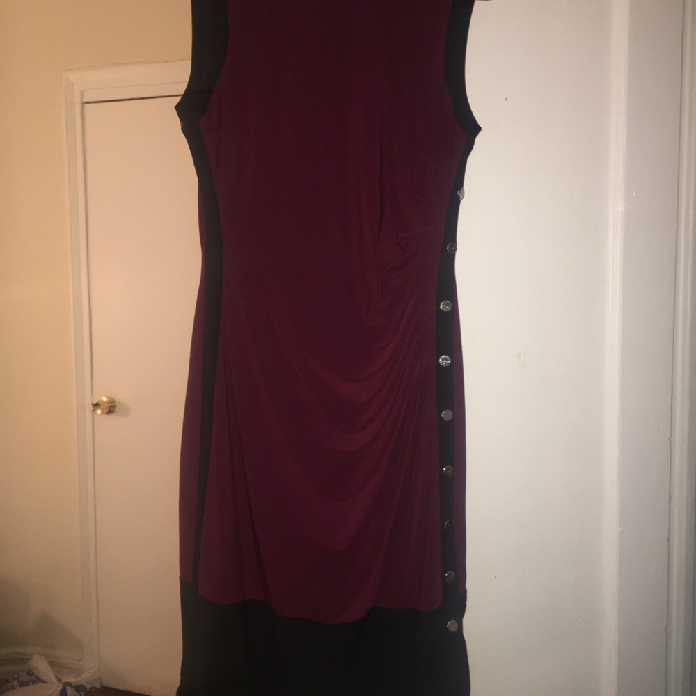 Maroon Dress with Black Side Panels and Ruching